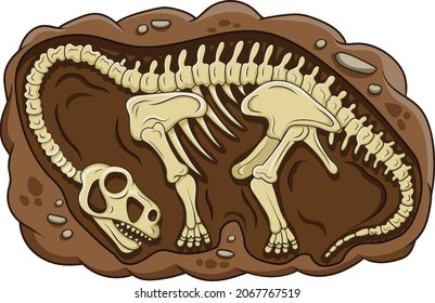 Illustration of cartoon brontosaurus dinosaur fossil