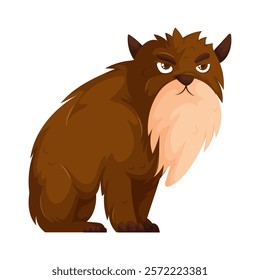 Illustration of a cartoon brown bear with a grumpy expression, featuring exaggerated features and a fluffy beige beard. Grumpy Cartoon Brown Bear Illustration