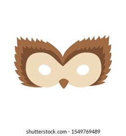 illustration of a cartoon brown owl carnival mask of a forest animal. mask on the eyes of a masquerade. vector