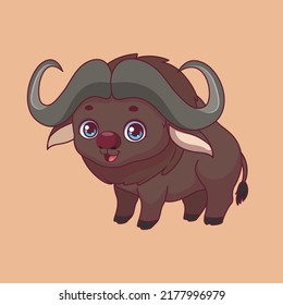 Illustration of a cartoon buffalo on colorful background