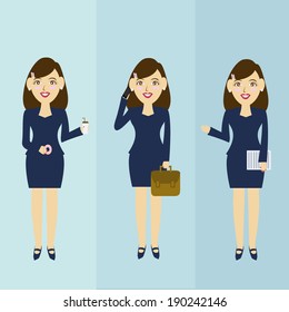 Illustration cartoon of business woman in many acting