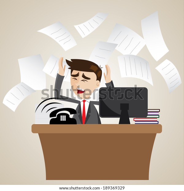 Illustration Cartoon Businessman Busy On Office Stock Vector (Royalty ...