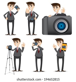 illustration of cartoon businessman with camera 