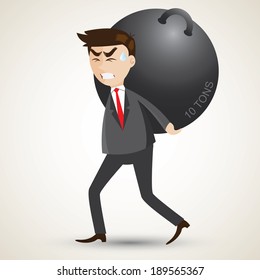 illustration of cartoon businessman carry steel sphere.responsibility concept.