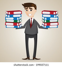 illustration of cartoon businessman carrying folders in workload concept