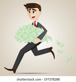 illustration of cartoon businessman carrying money cash in salary concept