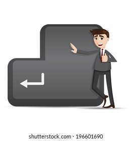 illustration of cartoon businessman with enter button in agreement concept