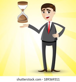 illustration of cartoon businessman with hourglass