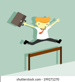 Illustration Cartoon Businessman Hurdles Barrier Concept Stock Vector ...