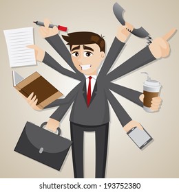 Illustration Of Cartoon Businessman Multi Tasking