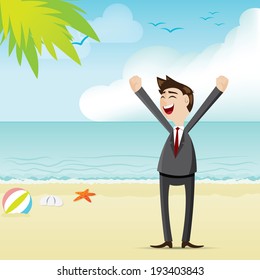 illustration of cartoon businessman on the beach