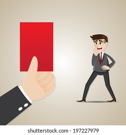 illustration of cartoon businessman with red card in lay off concept