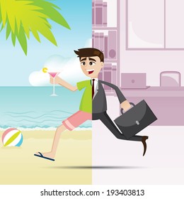 illustration of cartoon businessman relax on summer time