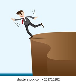 Illustration Of Cartoon Businessman Risky On Cliff