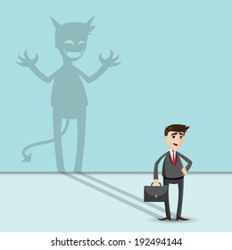 Illustration Of Cartoon Businessman With Shadow Of Evil