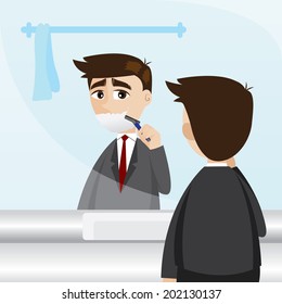 illustration of cartoon businessman shaving in toilet