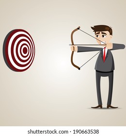 illustration of cartoon businessman take bow and arrow