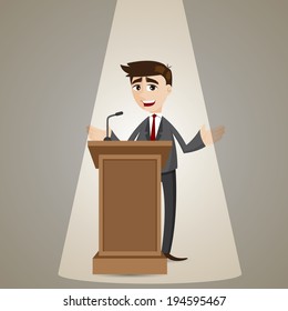 illustration of cartoon businessman talking on podium