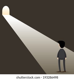 illustration of cartoon businessman with tunnel light