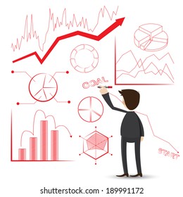 illustration of cartoon businessman writing chart