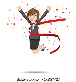 illustration of cartoon businesswoman in success action