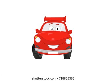 Illustration of a cartoon car color gradient red looking really happy with big smile 