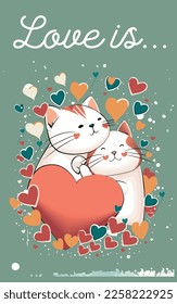 Ilustración de la pareja de gatos de dibujos animados en el día de San Valentín. Amor, historia de amor, relación. Concepto de diseño de vectores para San Valentín