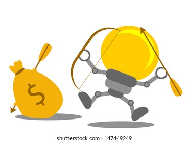 illustration of cartoon character bulb lamp with business activity