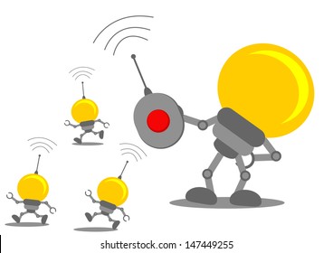 illustration of cartoon character bulb lamp with business activity