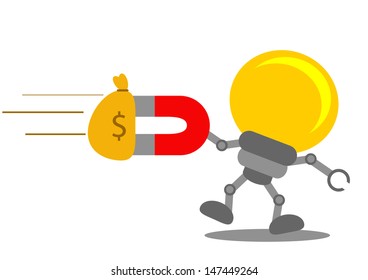 illustration of cartoon character bulb lamp with business activity