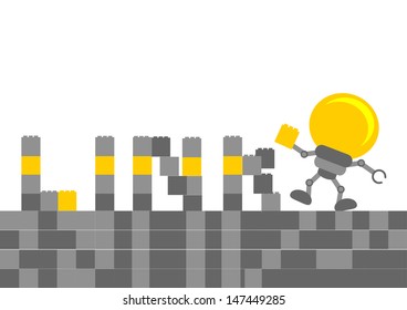 illustration of cartoon character bulb lamp with business activity