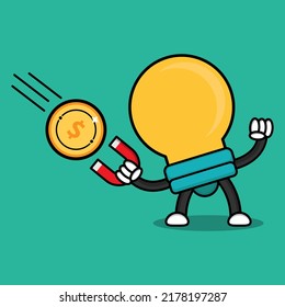 illustration of cartoon character bulb lamp with business activity.