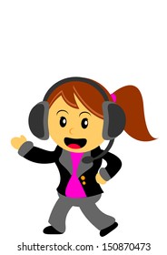 illustration cartoon character businesswoman with earphone