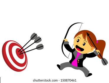 illustration cartoon character businesswoman set a target
