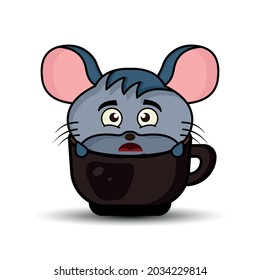 Ilustración personaje de caricatura ratón lindo en taza de café . estilo plano de ilustración. Adecuado para el diseño de impresiones, libros para niños, camisetas para niños, etc. diseño de plantilla vectorial