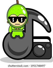 Illustration of cartoon character durian fruit with music