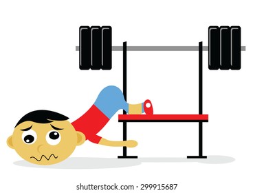 Illustration cartoon character fell from the bench press