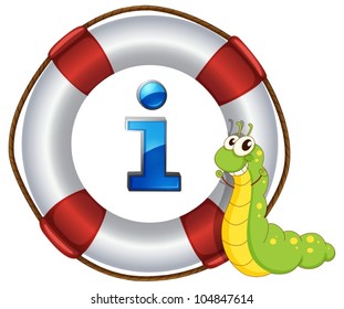 Illustration of a cartoon character and information icon