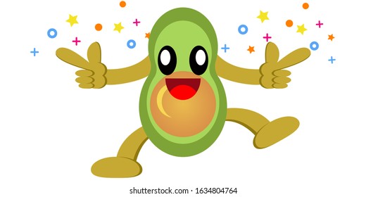 Illustration cartoon character mascot the avocado lifts the thumb and forefinger. Avocado vector flat design on a white background. 