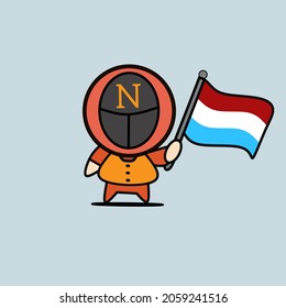 illustration of cartoon character masked man symbol N bring flag.