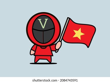 illustration of cartoon character masked man bring flag.