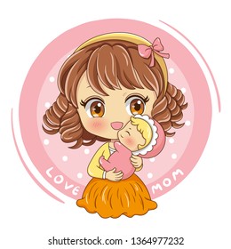 Illustration of cartoon character mother and baby