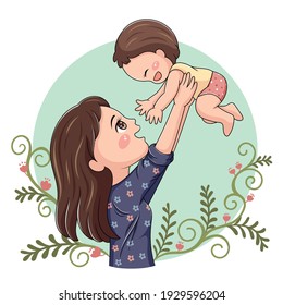 Illustration of cartoon character mother and baby