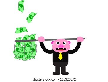 illustration cartoon character of pig with business activity