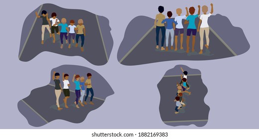 illustration of cartoon characters holding hands to show the power of community unity.