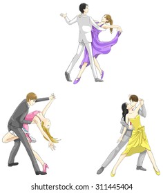 An illustration cartoon characters icon set of dancing couple sport for both man and woman in various action and dancer fashion clothing, create by vector  
