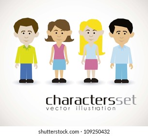 illustration of cartoon characters isolated on white background, vector illustration