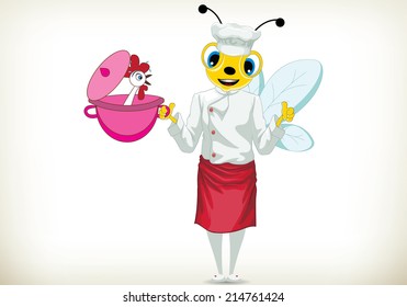 Illustration of cartoon chef bee