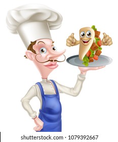 An Illustration of a Cartoon Chef holding Kebab Mascot