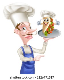 An Illustration of a Cartoon Chef and Kebab